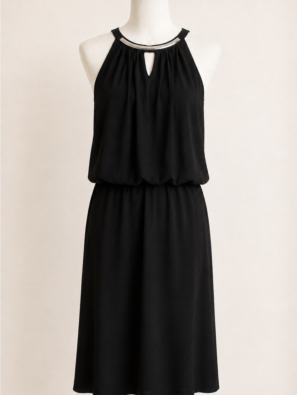 White House Black Market Black Halter Blouson Midi Dress